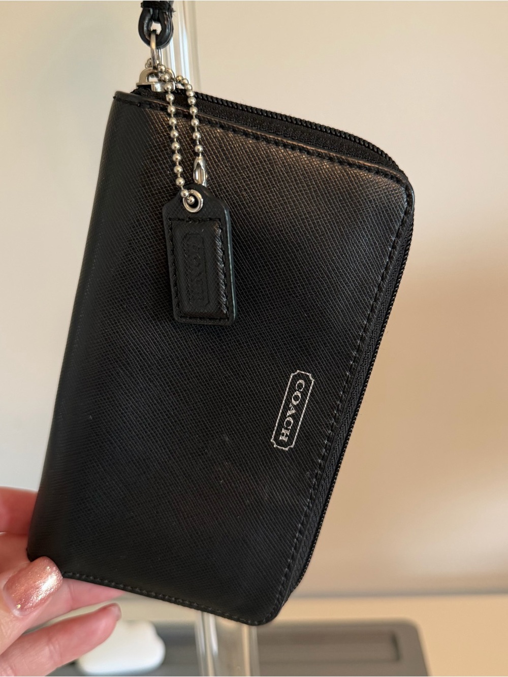 Coach Black Coated Canvas Zip Card Case with Wristlet Strap